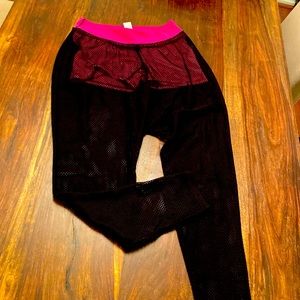 Black and pink mesh pants with shorts